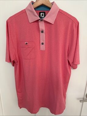 FootJoy Coral Pink Polo with Striped Collar NWOT